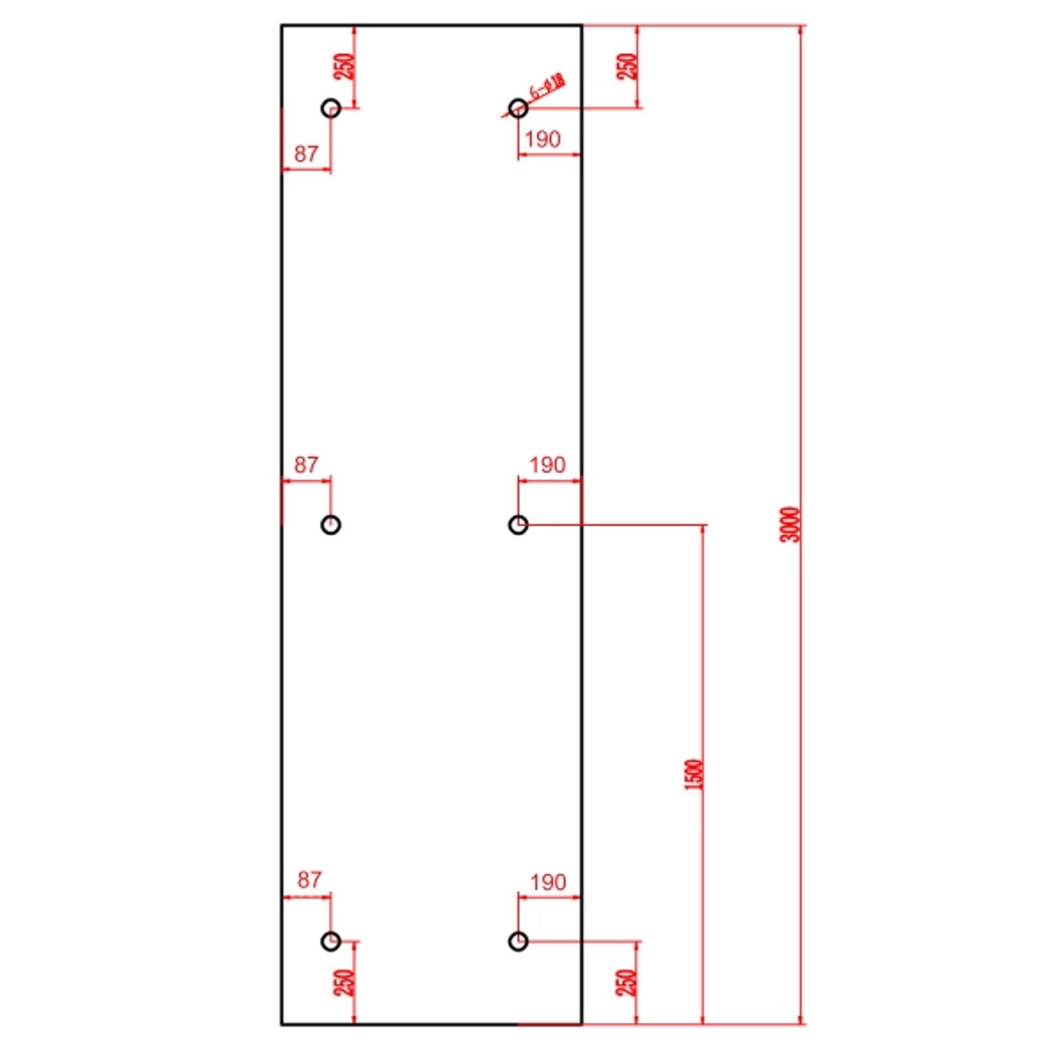 Technische Zeichnung: Dein Bau Projekt Glasvordach Schwert 200x90cm, Maße und Bohrungen.