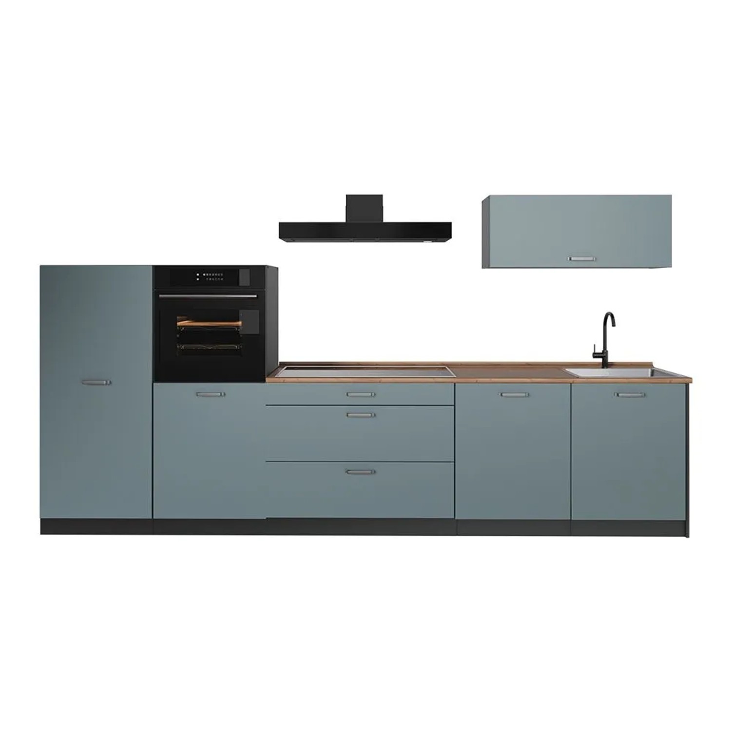Vicco Küchenzeile R-Line Blau-Grau/Anthrazit 340 x 143 Arbeitsplatte Goldkraft Eiche Art Nr 67290
