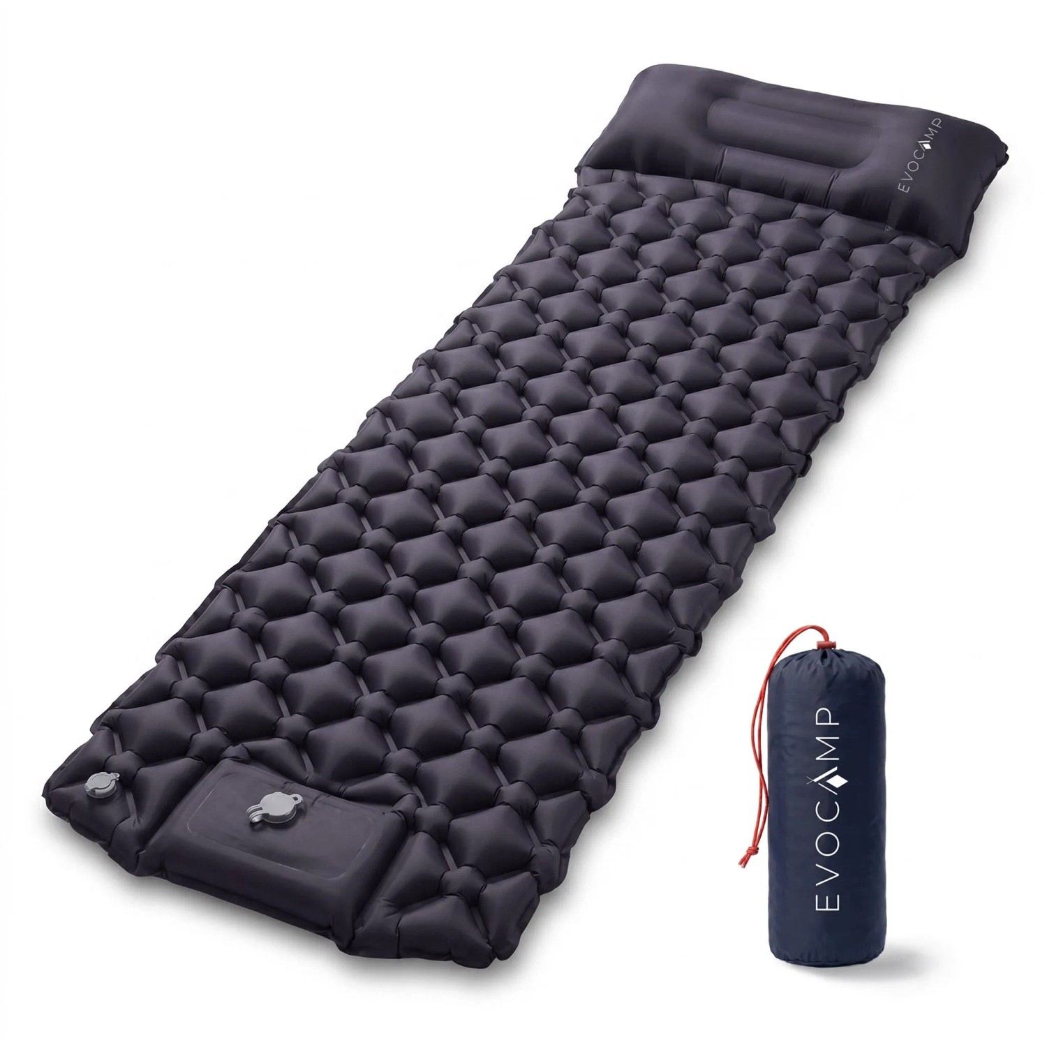 Evocamp Isomatte Ultraleicht mit Integrierter Pumpe & Kissen Selbstaufblasbare Luftmatratze 195x60 cm Kleines Packmaß