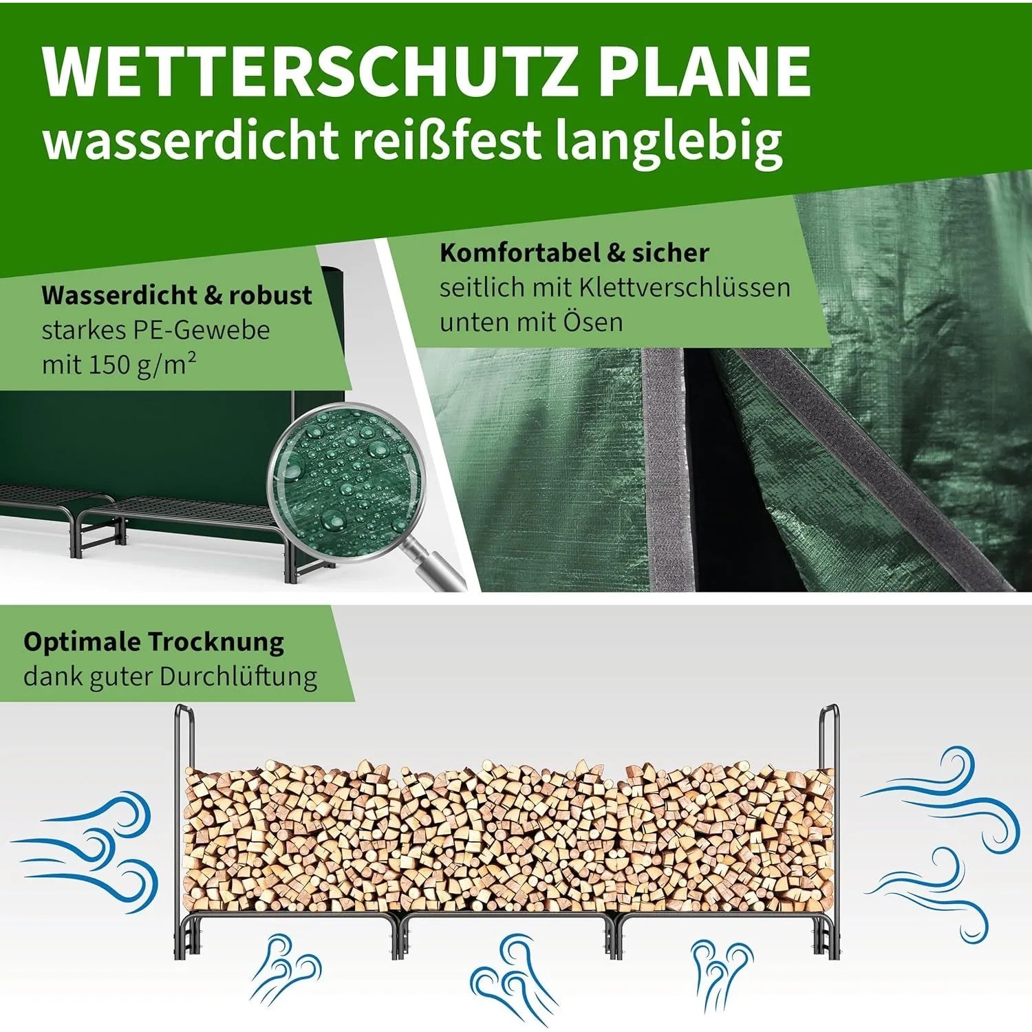 Kaminholzregal mit Schutzplane, extra großes Holzlager für Kaminholz und Brennholz, Outdoor & Indoor.