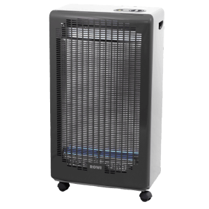 Weißer Rowi Gas-Heizofen HGO 4200/4 BF Blue Flame mit 4,2 kW Leistung und Rollen.