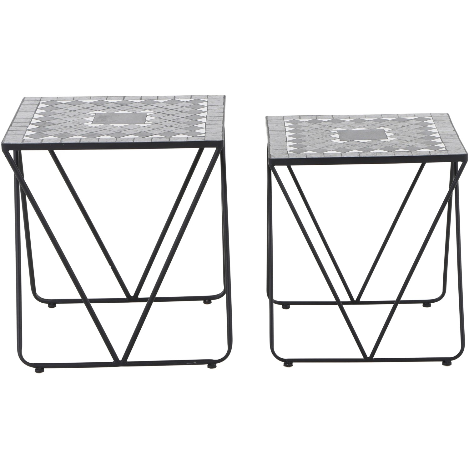 Siena Garden Como Gartentische, quadratisch, grau, 51x51 cm, 2er Set mit Mosaikmuster.