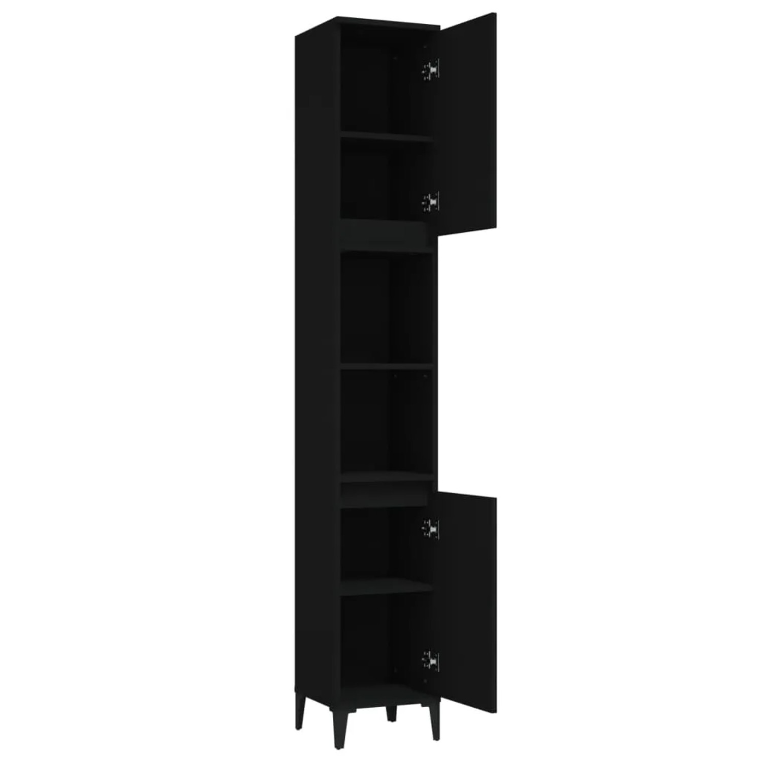 Badezimmerschrank Schwarz 30x30x95 Cm – Mit 3 Fächern & Tür, Aus Holzwerkstoff, Schlankes Design