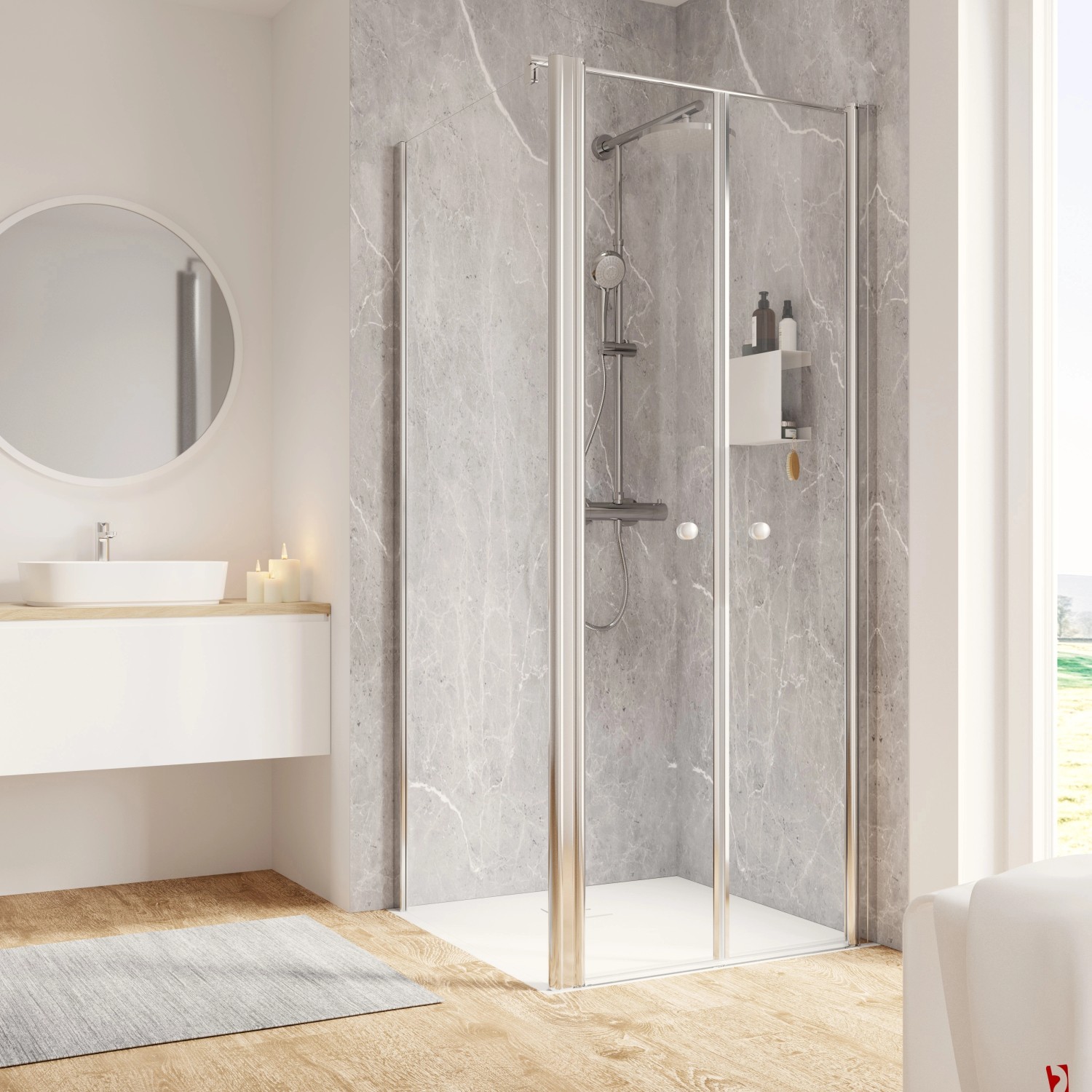 Thumbnail - Schulte ExpressPlus Pendeltür und Seitenwand Garant 2.0 Chromoptik 200 x 80 cm