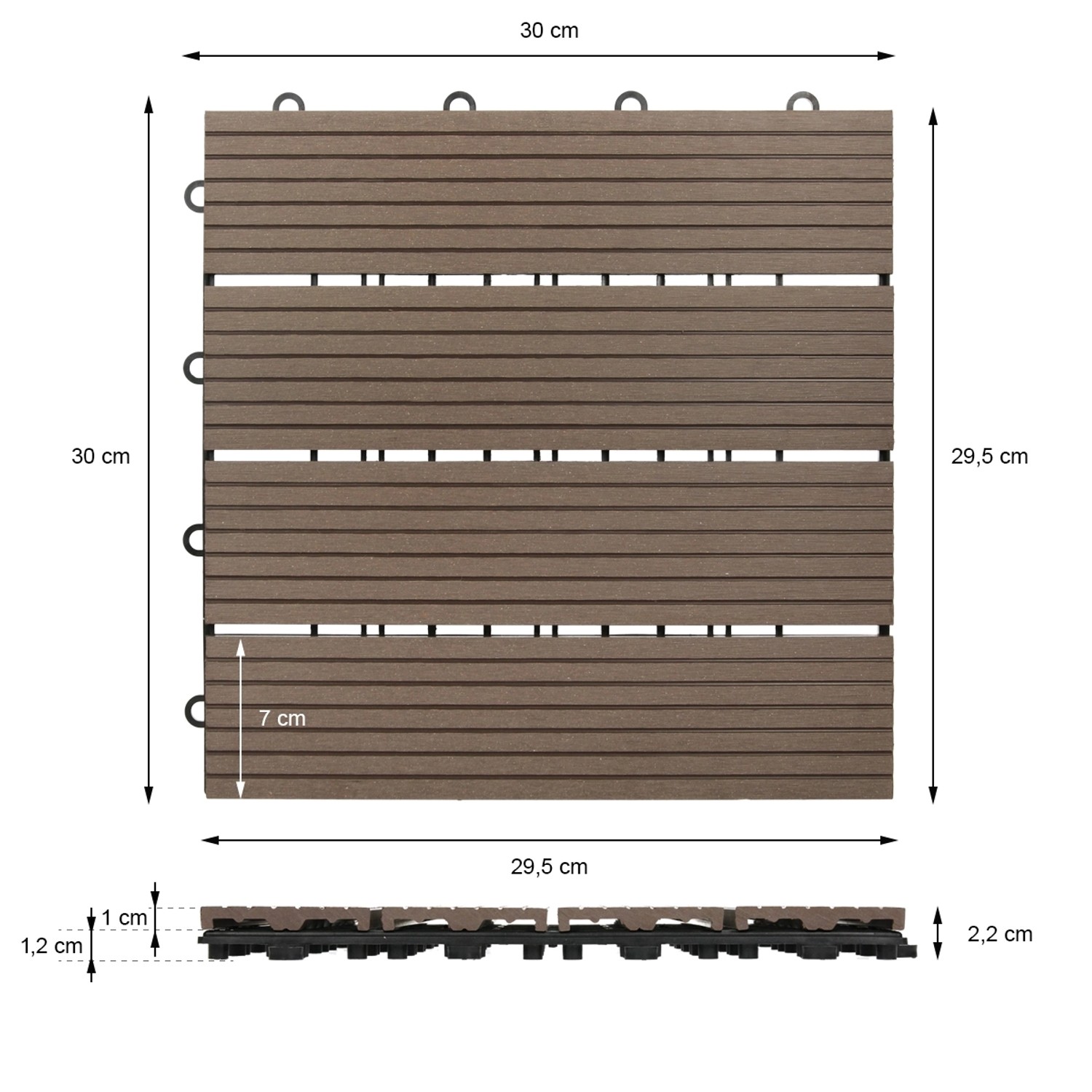 ECD Germany WPC Terrassenfliese, 30x30 cm, dunkelbraun, Holzoptik. Ideal für Terrasse & Balkon.