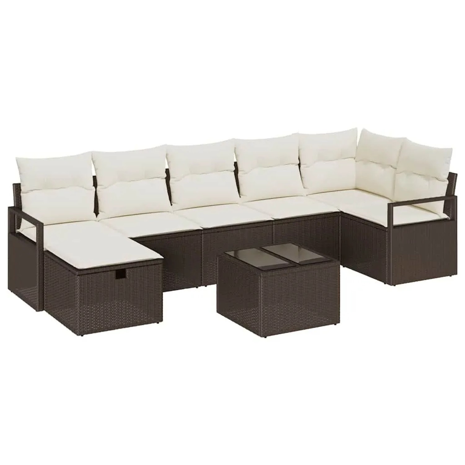 vidaXL Sofa Set mit Kissen mit Speicher Braun und Creme Poly-Rattan 3359207