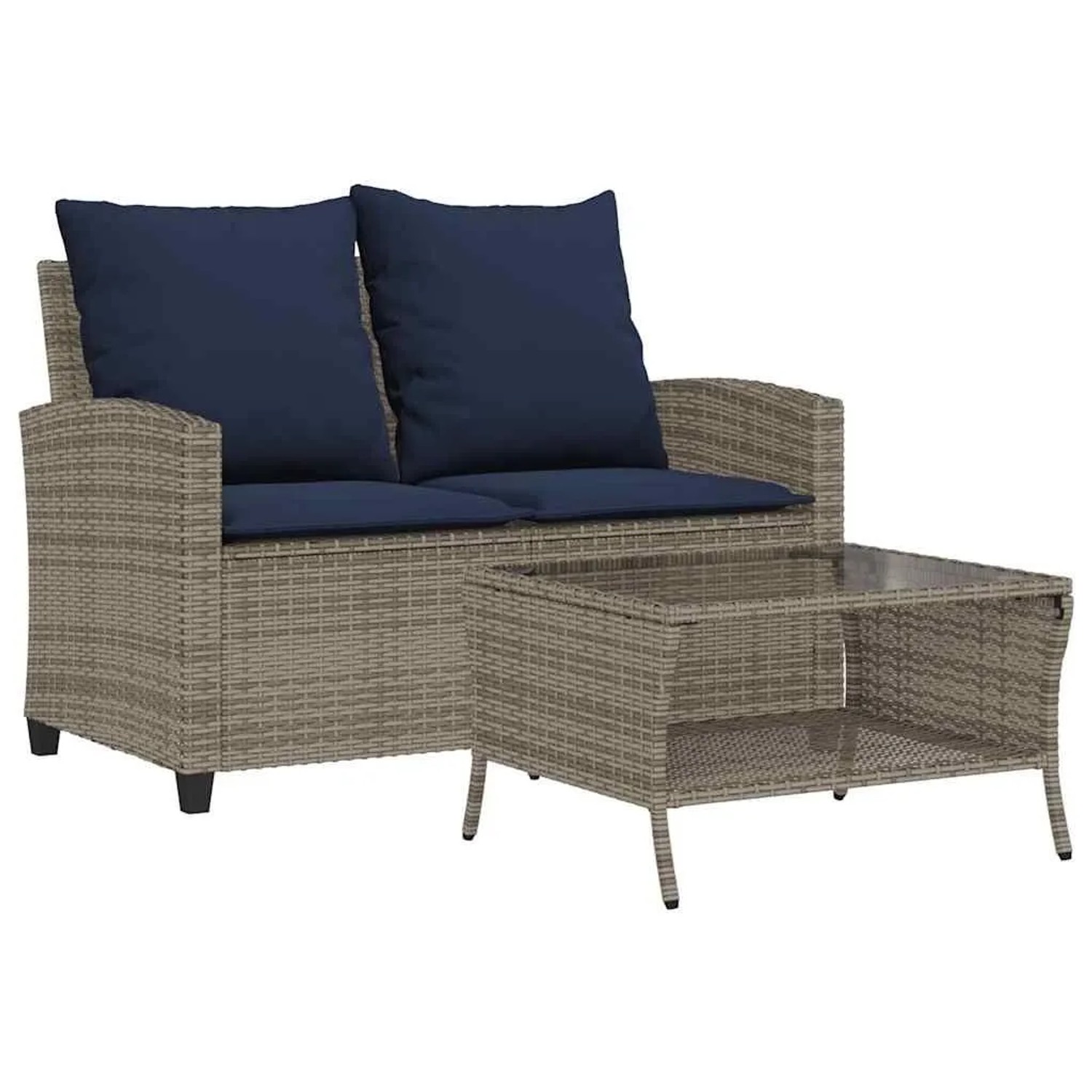 vidaXL Gartensofa 2-Sitzer mit Kissen & Tisch Grau Poly Rattan 4103852