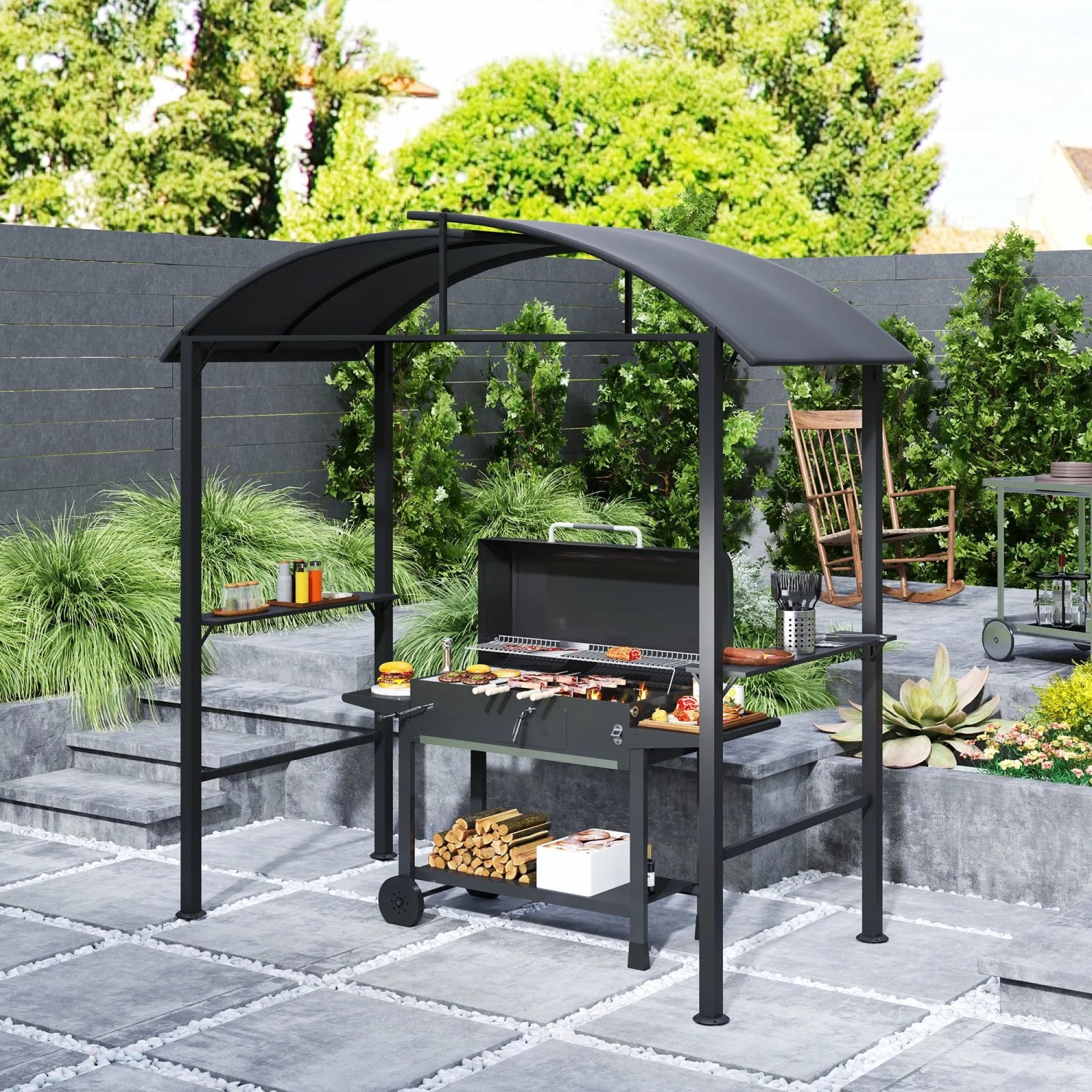 Outsunny GrillPavillon Stahl Polyester Dunkelgrau 233L x 110B x 235H cm_2