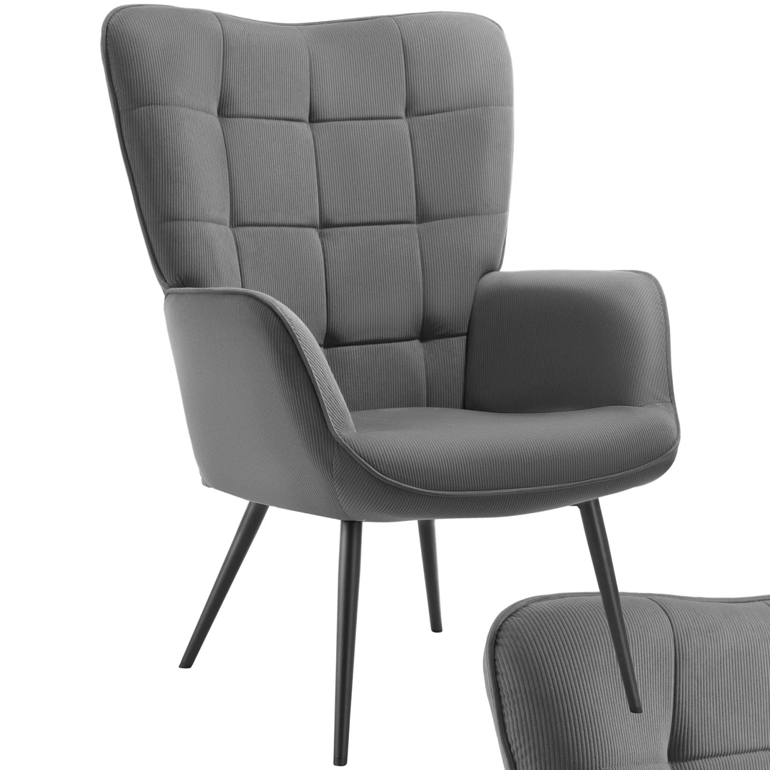 Tectake Sessel Hygge Gepolstert Armlehnen Und Ergonomische Rückenlehne 76 X 72 X 100 50 Cm Feincord Anthrazit Schwarz
