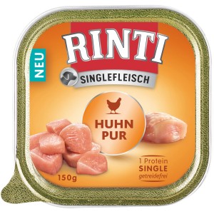 Rinti Singlefleisch Huhn, 150g Hundenassfutter für sensible Hunde. Getreidefrei, mit Huhn.