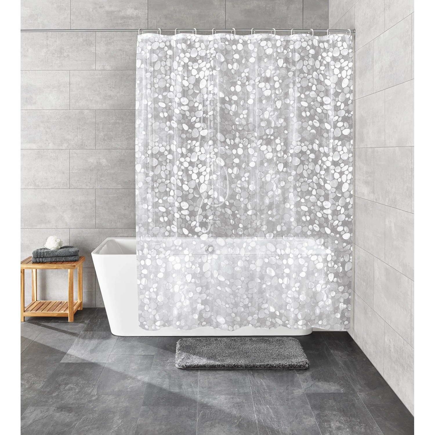 Kleine Wolke Duschvorhang Cristallo, transparent mit Steinmuster, 180x200 cm.