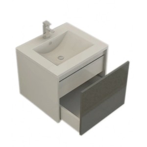 Jet-Line Waschtisch Linz 60 cm, grau, mit offenem Schubfach und SMC-Waschbecken.