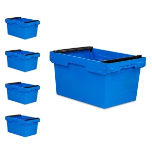 PROREGAL SparSet: 5 blaue Stapelbehälter (58L) mit Bügel. Lagerboxen/Euroboxen für Transport und Lagerung.