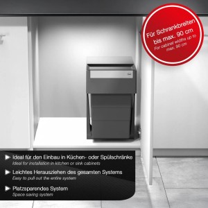 HAILO Abfallsammler Mülleimer Tandem 3x 8L Vollauszug Dunkelgrau 3666921