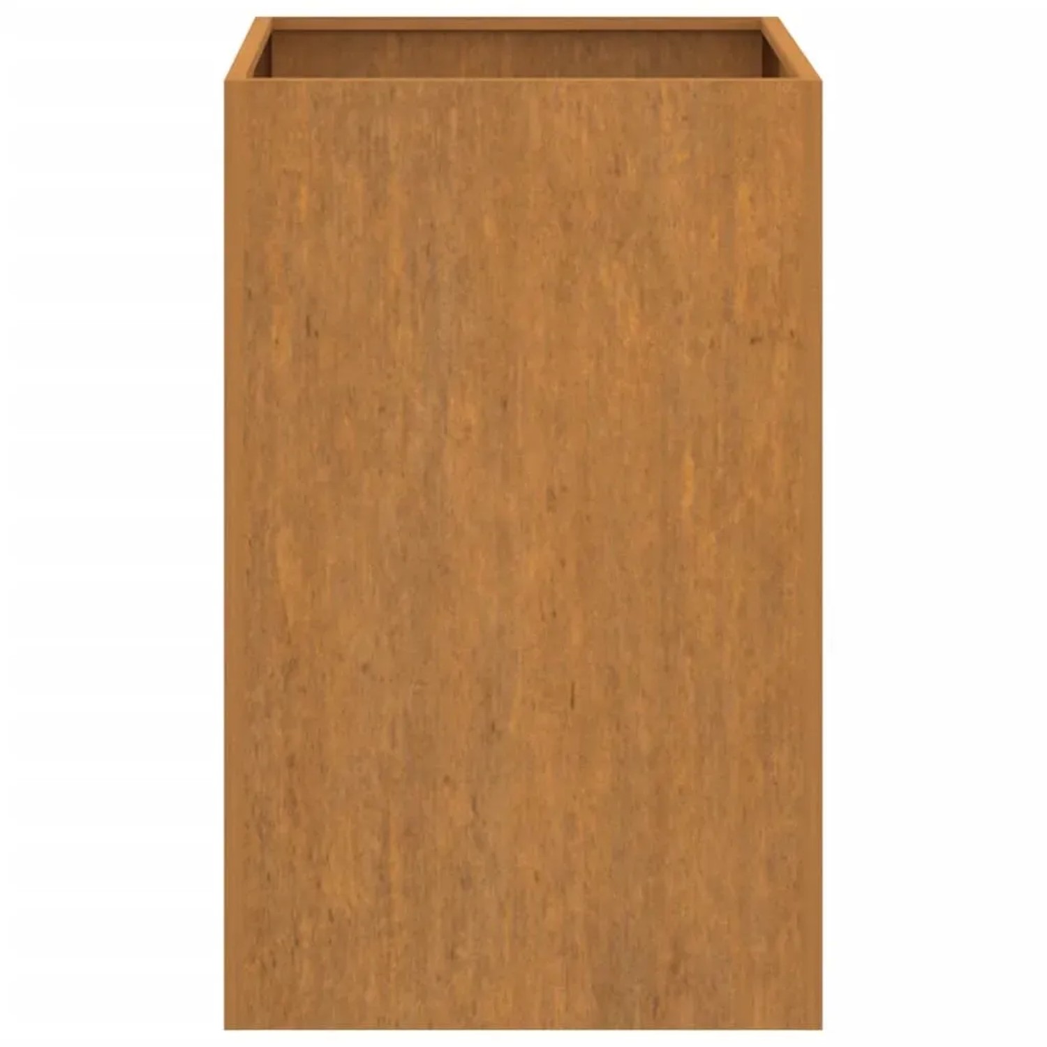 Hoher rechteckiger Pflanzkübel aus Cortenstahl in rostiger Optik, 52x48x75 cm. Ideal für Garten und Balkon.
