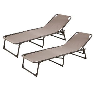 2er Set beige Gartenliegen, klappbar und verstellbar. Ideal für Garten, Terrasse oder Balkon.