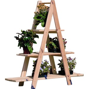 Promadino Dekoleiter groß, naturbelassenes Kiefernholz mit drei Ablageflächen für Gartendeko.