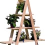 Promadino Dekoleiter groß, naturbelassenes Kiefernholz mit drei Ablageflächen für Gartendeko.