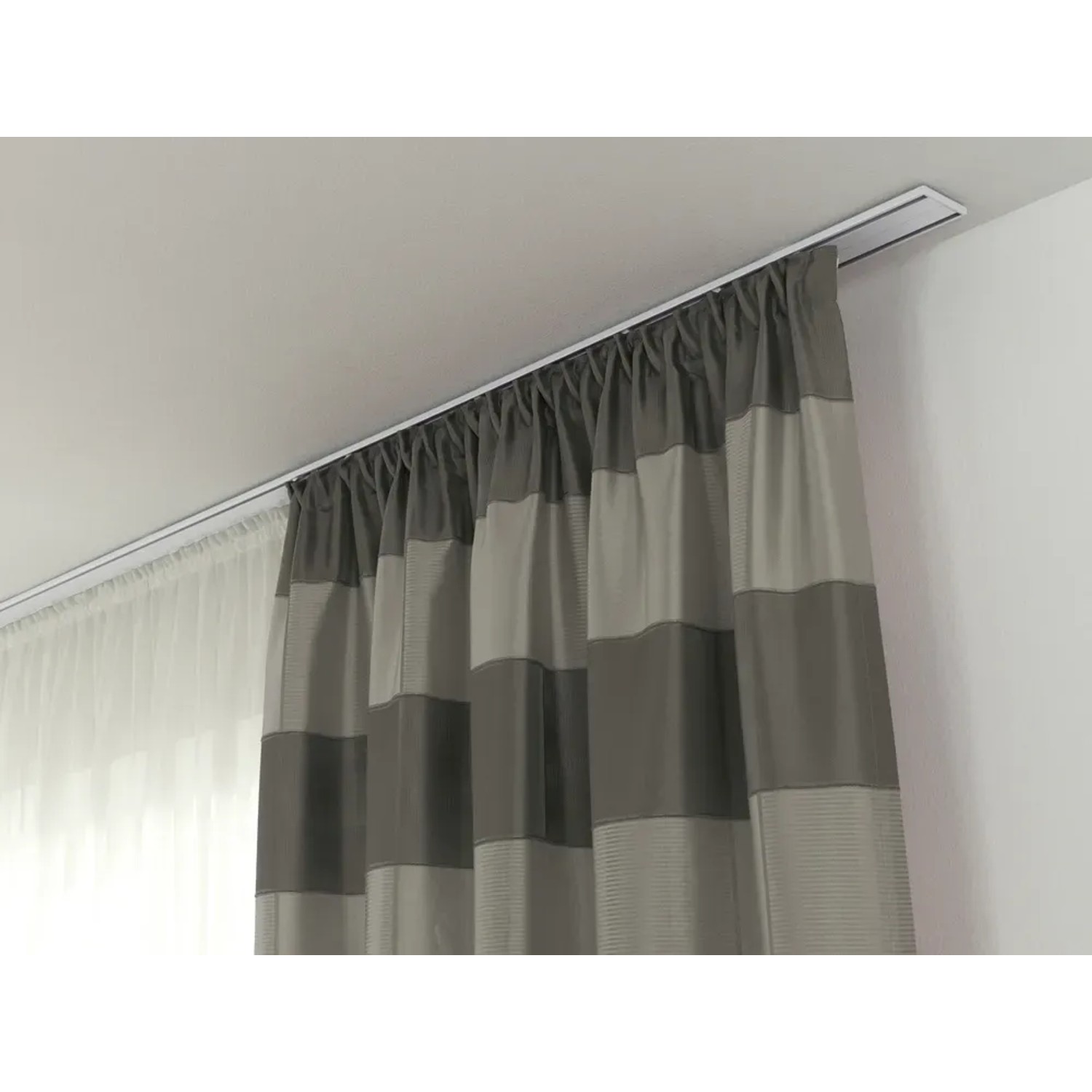 Weiße Gardinia Aluminium-Vorhangschiene, 2-läufig, 150 cm, mit Vorhang.