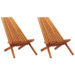 Zwei braune Garten-Liegestühle aus Akazien-Massivholz, klappbar, mit ergonomischem Lattenrost. Ideal für Garten & Terrasse.