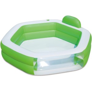Aufblasbarer, sechseckiger Summer Waves Family Pool in Grün und Weiß mit Rückenlehne.