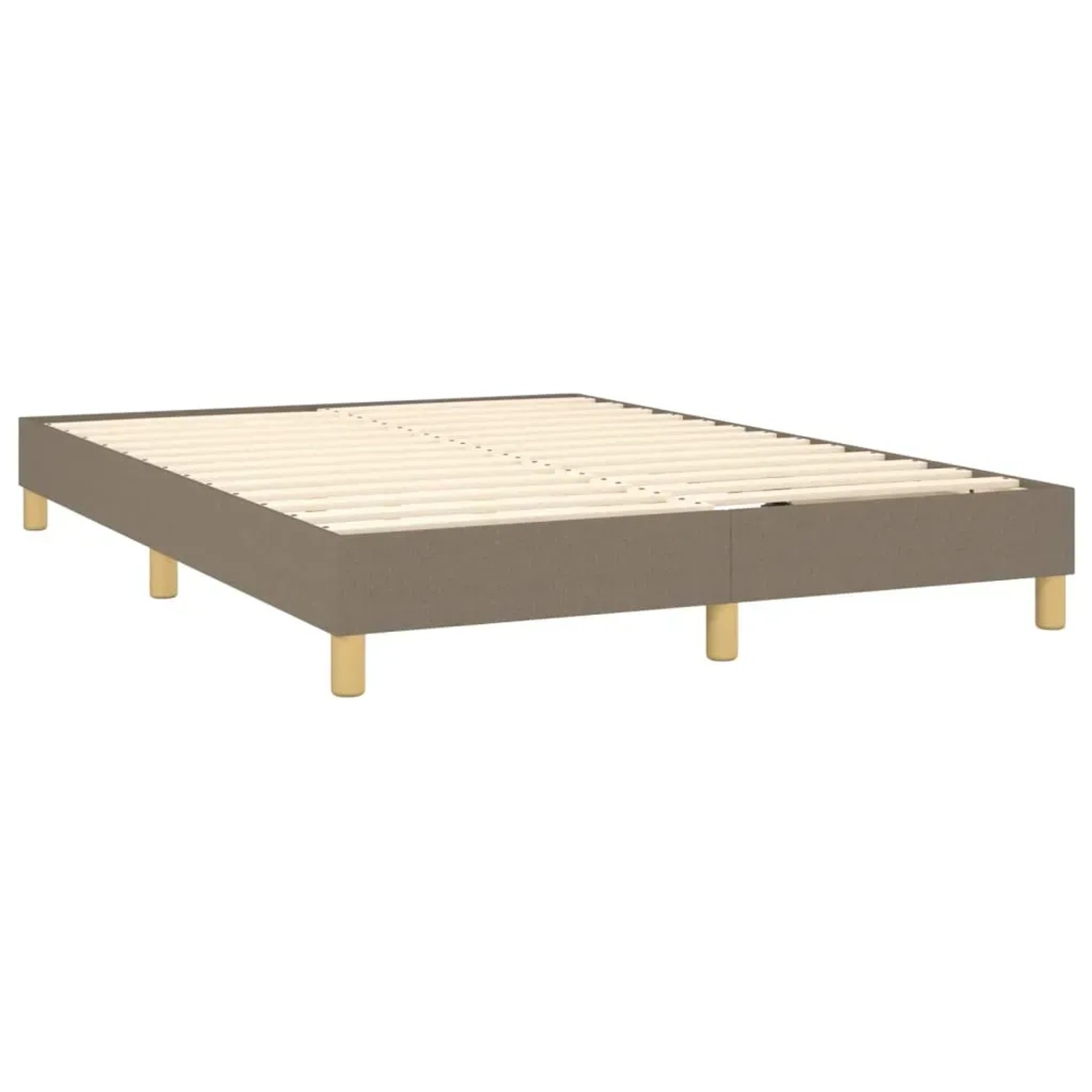 Boxspringbett vidaXL, taupefarbener Stoff, 140x190 cm. Bettrahmen mit Holzlattenrost und Füßen.