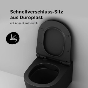 Schwarzes AM.PM Wand-WC X-Joy S mit offenem Softclosing-Sitz. Spülrandlose Hänge-Toilette.