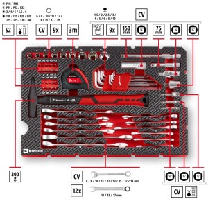 Einhell Werkzeugkoffer Universal 80-tlg. E-CASE: Werkzeugsortiment mit Hammer, Schraubenschlüssel, Zangen und Bits.
