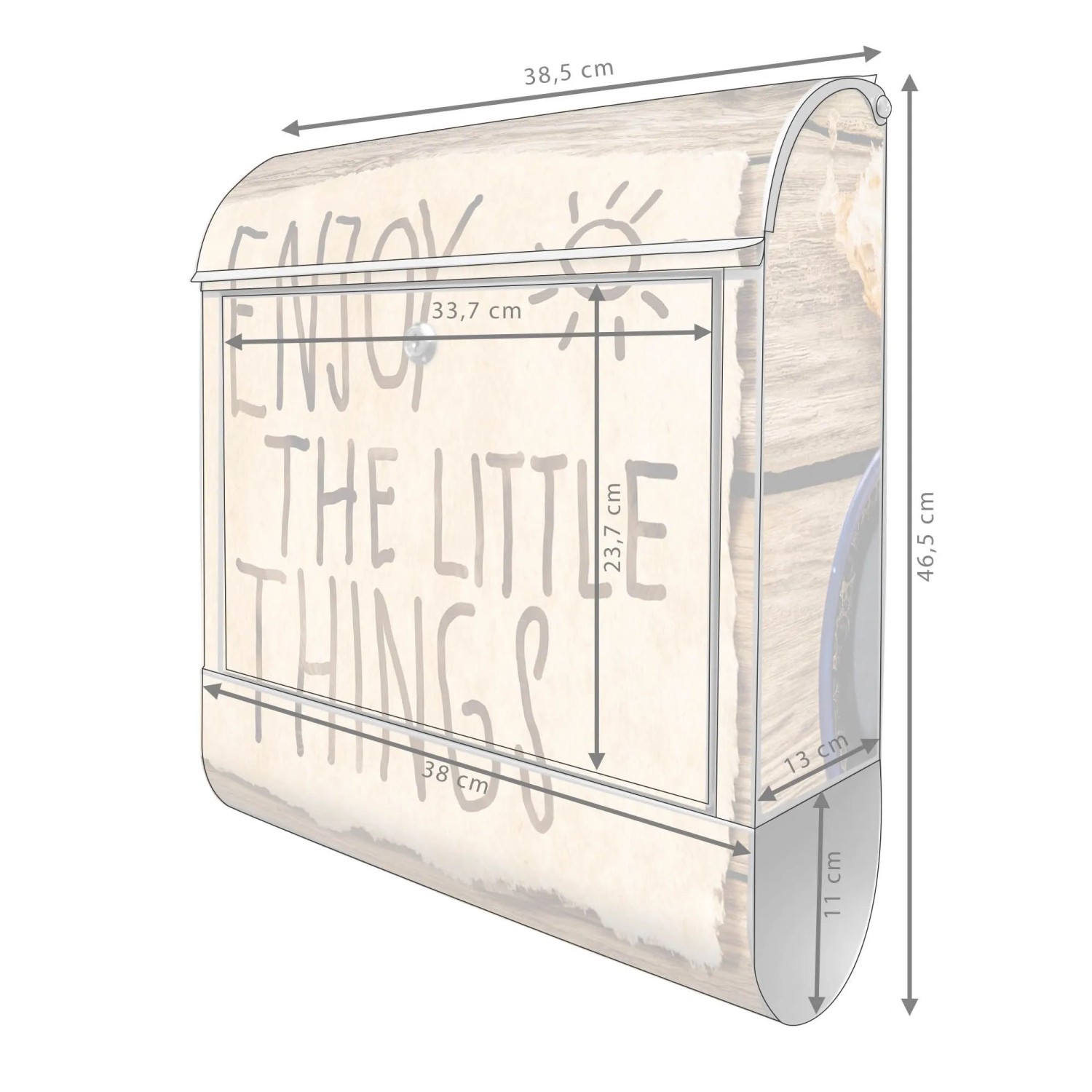 Banjado Design Briefkasten Silber Pulverbeschichtet 39x47x14cm 2 Schlüssel Mit Zeitungsfach Motiv Happy Day_6
