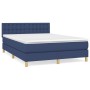 Blaues Boxspringbett (140x200 cm) mit Matratze und Kopfteil.