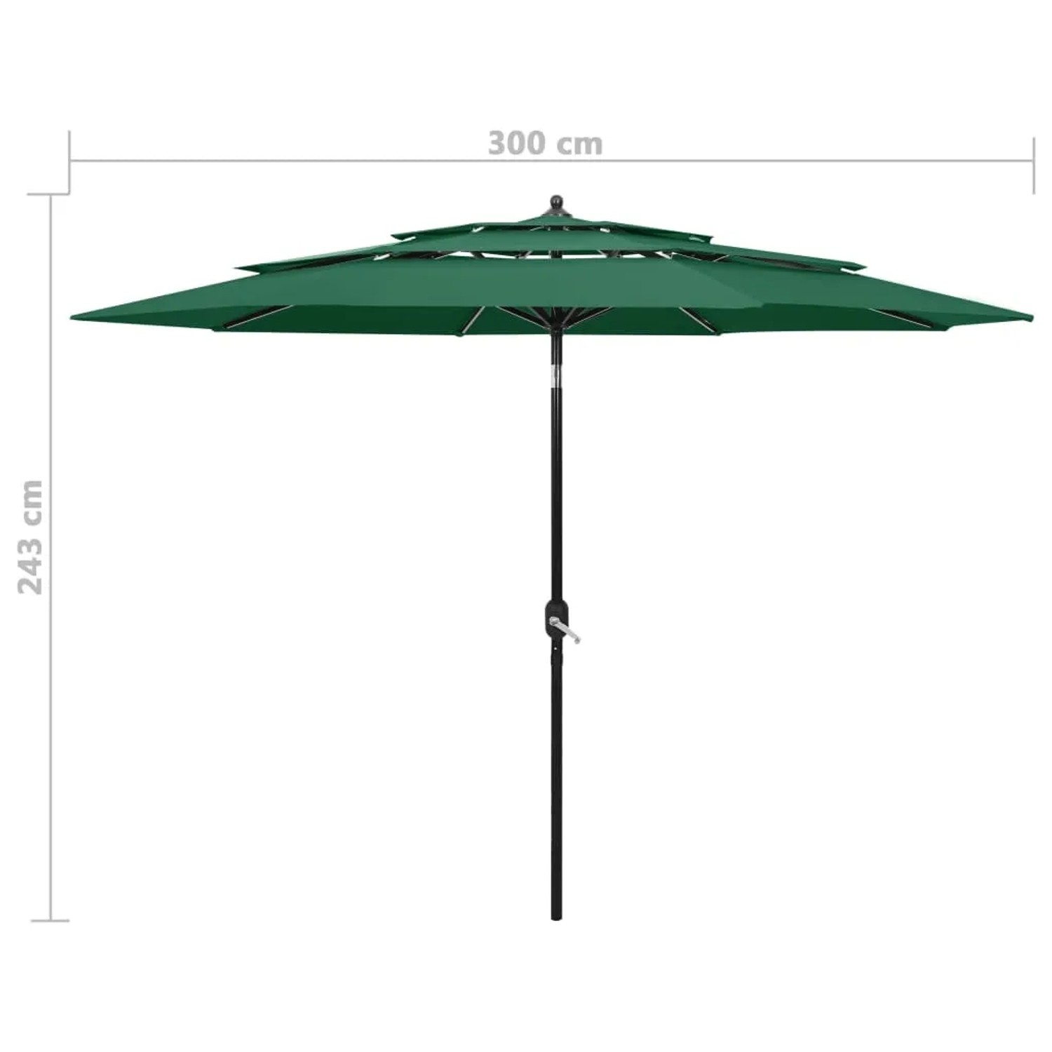 Grüner furnicato Sonnenschirm, 3 m Durchmesser, mit Aluminium-Mast für Balkon und Garten.