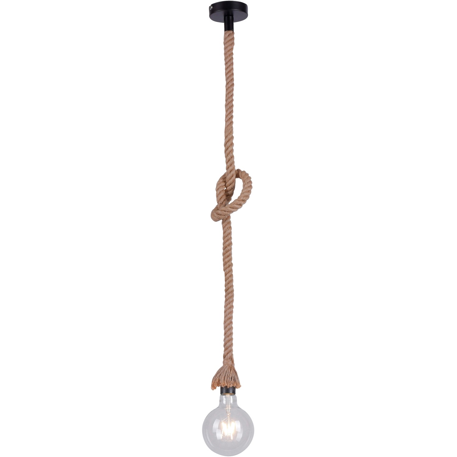 Schwarze Just Light Pendelleuchte mit Seilaufhängung und E27 Fassung (ohne Leuchtmittel).