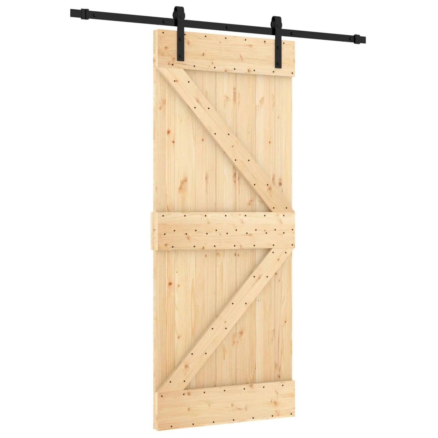 vidaXL Schiebetür Natur und Schwarz 85 x 210 cm Massivkiefer 3444895