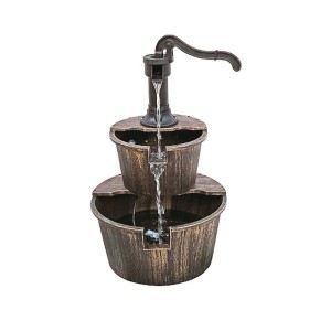 DELUKE Brunnen in Holzoptik, bronzefarbener Kunststoff, 68 cm hoch, für Garten und Teich.