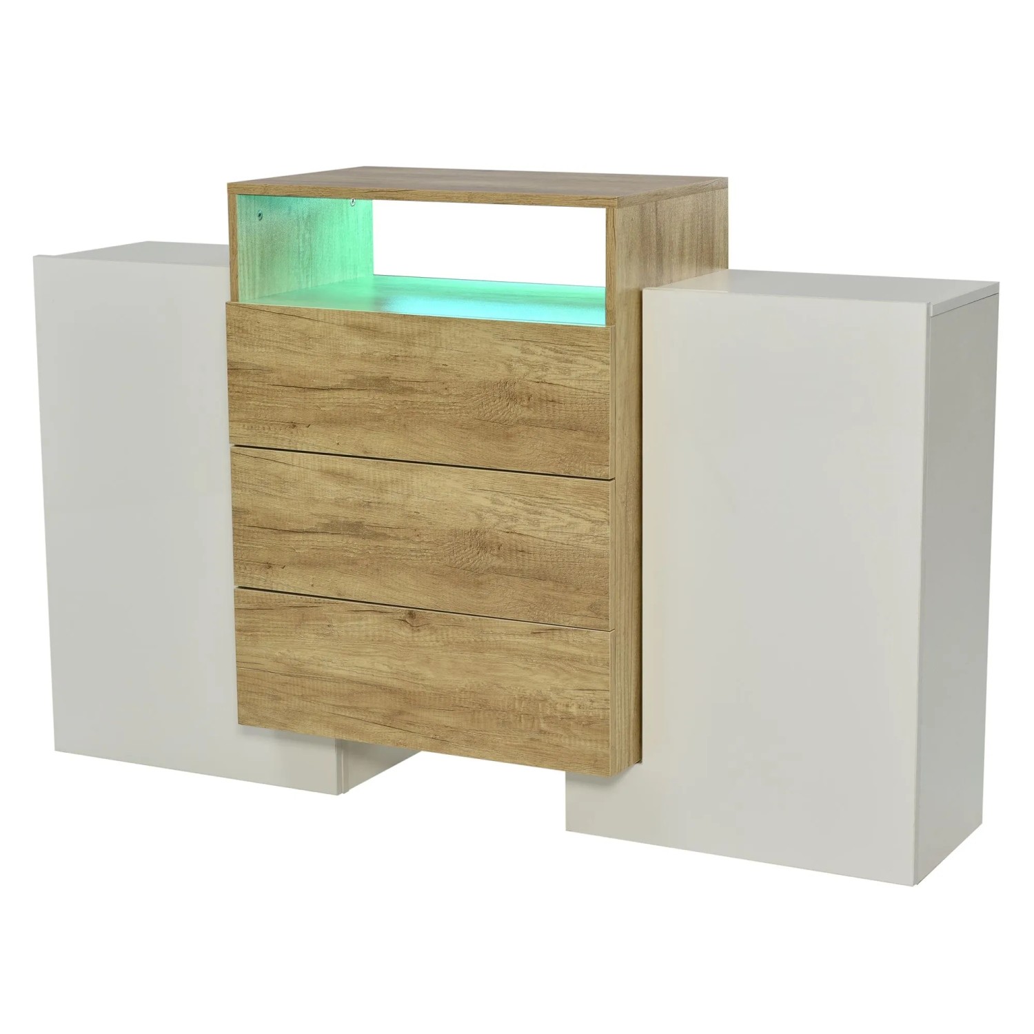 okwish Sideboard mit LED Beleuchtung Stauraum Wohnzimmer 140x30x77cm Weiß Natur