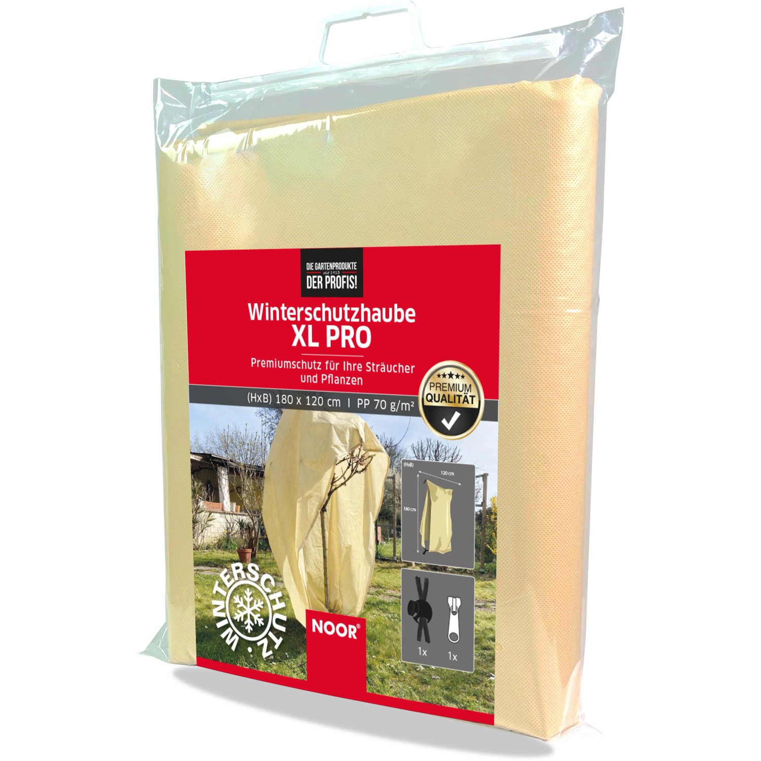 Noor Winterschutzhaube XL Pro mit Reißverschluss und 1 Zugseil 70 g/m²