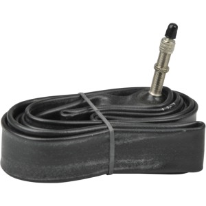 Fischer Fahrradschlauch 28 Zoll mit Dunlopventil, zusammengerollt und fixiert.