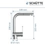 Schütte Niederdruck Küchenarmatur London Chrom mit Maßangaben, Auslauf herausziehbar.