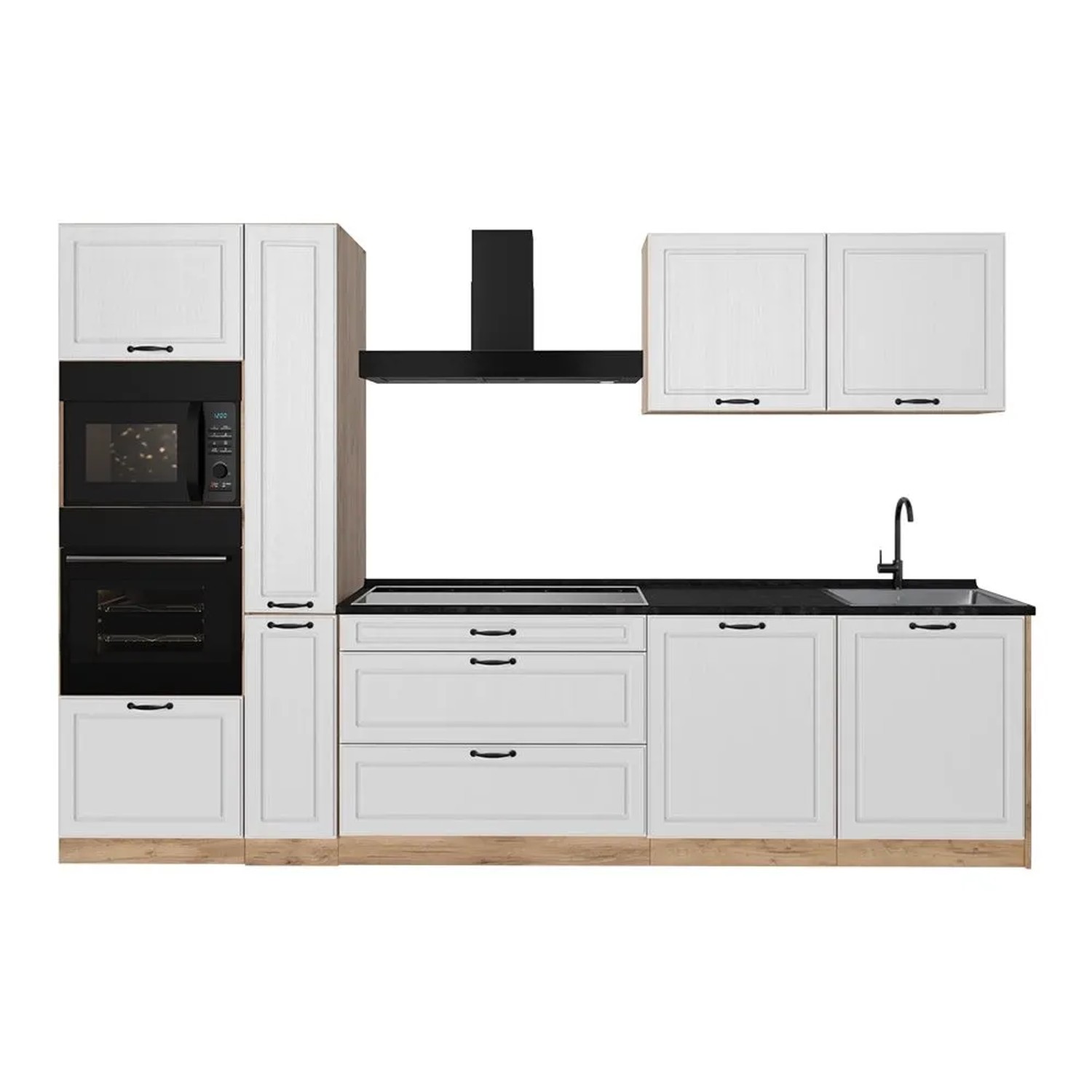 Vicco Küchenzeile R-Line Weiß Landhaus/Goldkraft Eiche 310 x 207 ohne Arbeitsplatte Art Nr 67953