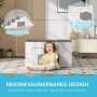 HOMCOM Kinder Softplay Set, grau, mit Rutsche und Tisch/Stuhl-Kombination. Kind sitzt davor.