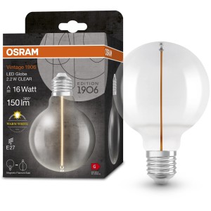 Osram LED-Leuchtmittel E27 in Globeform, 2,2W, warmweiß, für dekorative Beleuchtung.