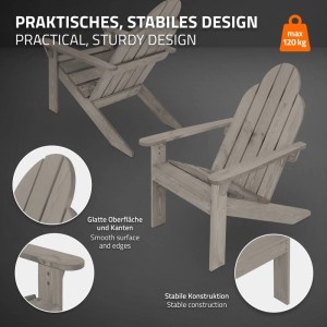 2er Set graue Adirondack Gartenstühle aus Massivholz. Holzstühle für Garten und Terrasse.