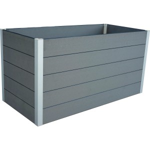 Hellgraues WPC Hochbeet, 75x150x70 cm, ideal für Garten, Terrasse oder Balkon.