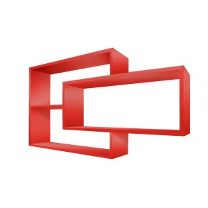 Rotes Coemo Wandregal KARO, 104x20x59cm, aus Holz, modernes Design.