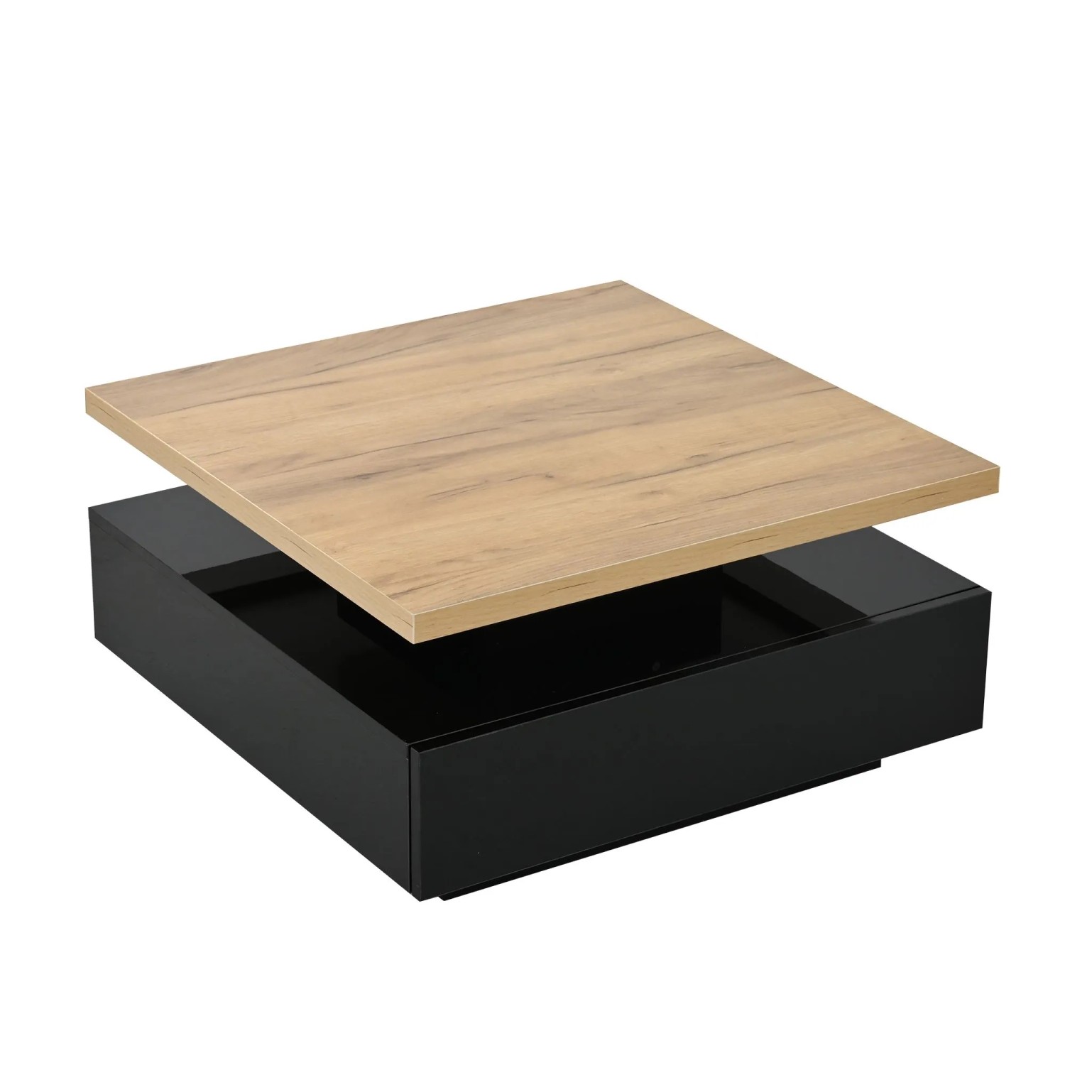 ModernLuxe Couchtisch mit 1 Schublade 360° Drehbarer Tischplatte Spanplatte Schwarz Natur