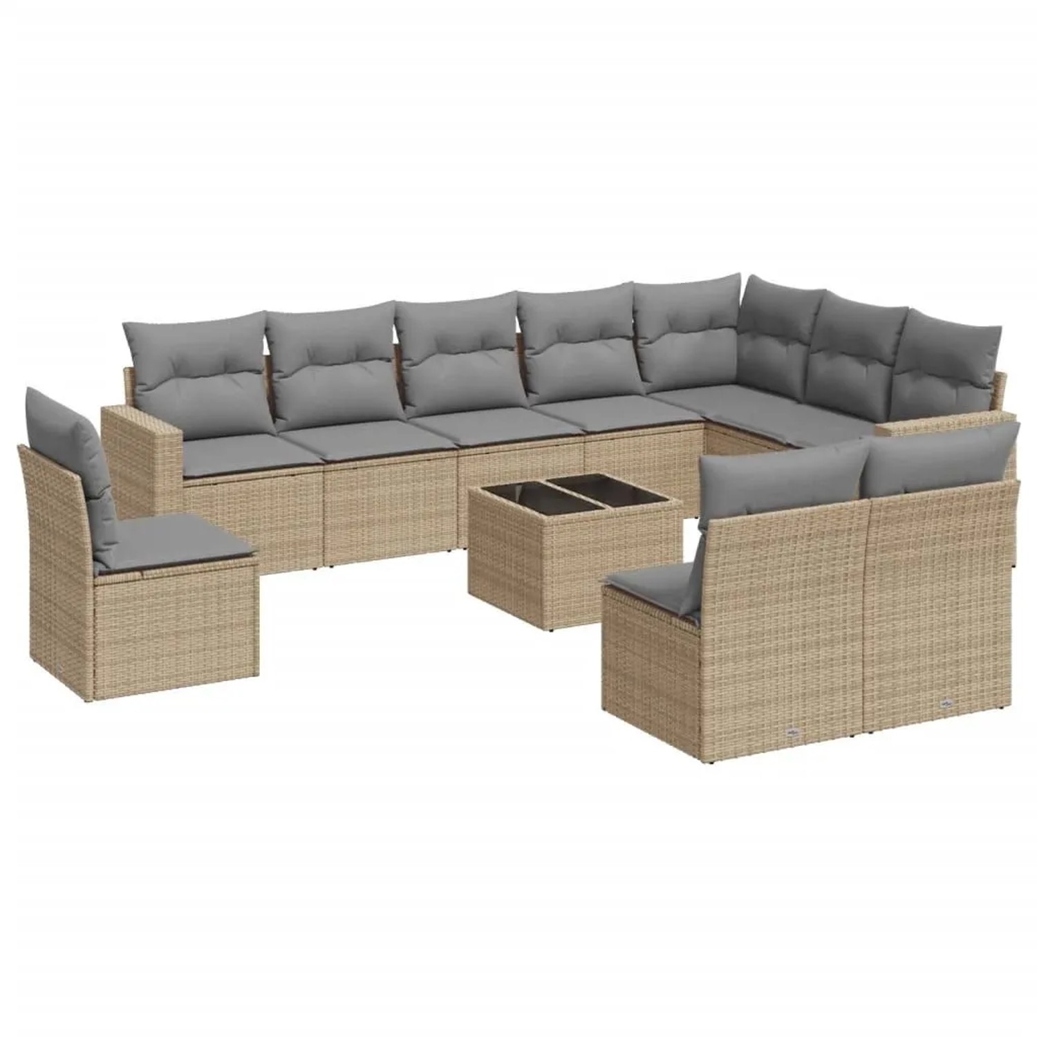 vidaXL 11-Tlg Garten-Sofagarnitur mit Kissen Beige Poly Rattan 3251456