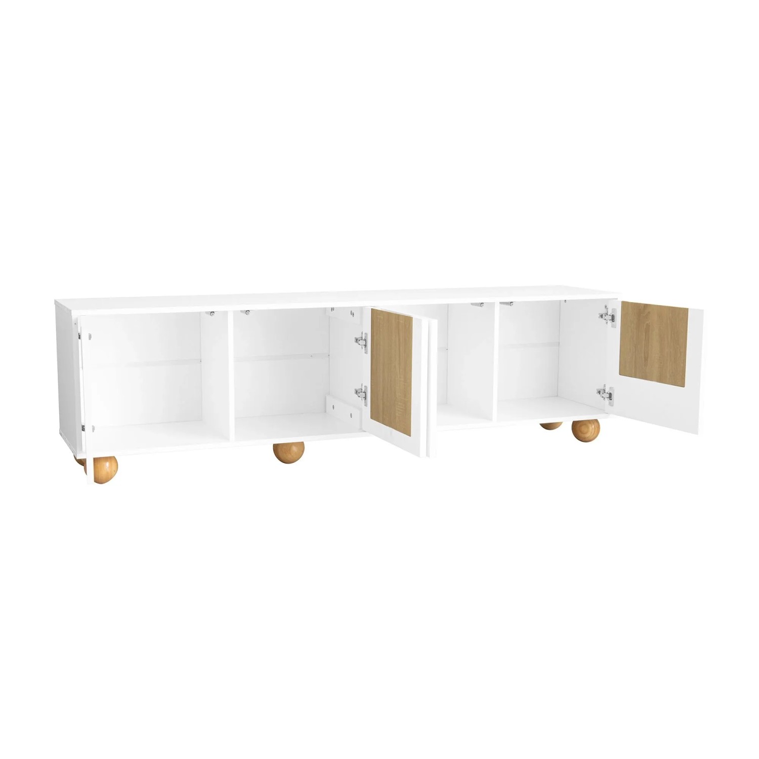 okwish TV-Schrank mit Vier Türen Vintage Holzmaserung 175x38x50cm Weiß