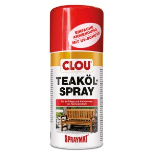 Clou Teaköl-Spray 300ml für Gartenmöbel: Schützt und pflegt Teakholz und andere Harthölzer.