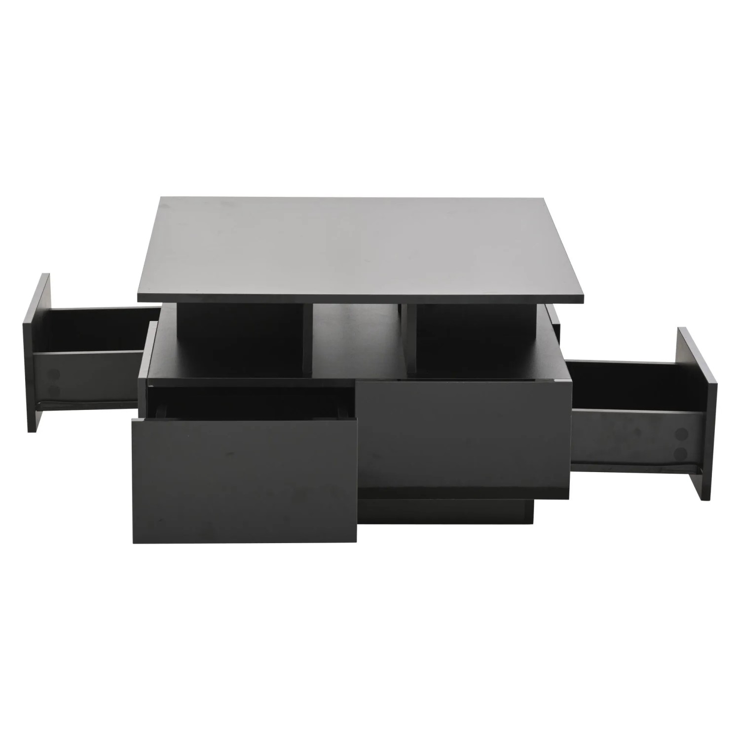 okwish Beistelltisch mit LED Licht und 4 Schubladen Schwarz 70 × 70 cm