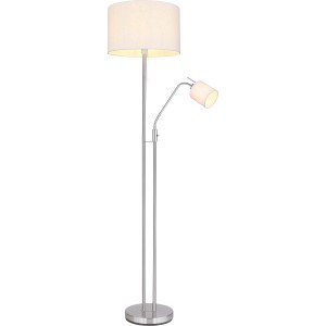 Moderne Globo Stehlampe Ava, 2-flammig, Nickel matt mit Textilschirm, 175cm hoch.